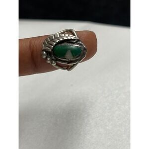 VTG Sterling Silver Green Turquoise Leaf Ring Southwestern Boho Statement SZ 5